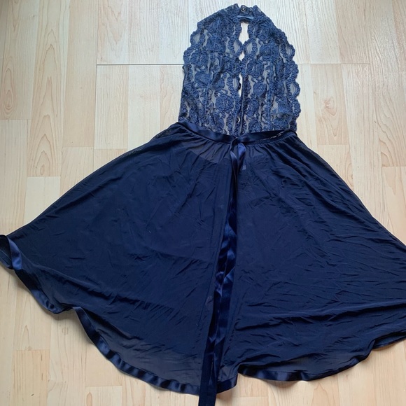 La Vie En Rose Hand Dyed Blue Halter Lingerie - Picture 3 of 3